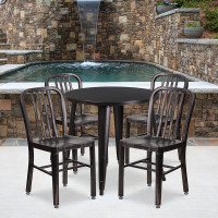 Flash Furniture CH-51090TH-4-18VRT-BQ-GG 30"Round Metal Table Set with Back Chairs in Antique